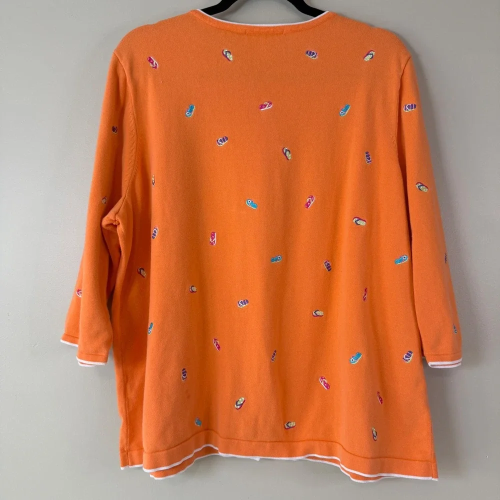 CJ Banks Orange Flip Flop Embroidered Cardigan Womens 2X Summer Beach Novelty